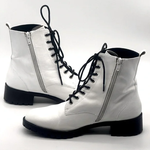 BP. Nordstrom Taylor-Lea White Leather Lace Up Combat Boots. - Picture 5 of 5